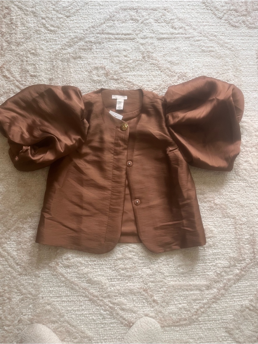 H&M Brown Satin Puff Sleeve Top